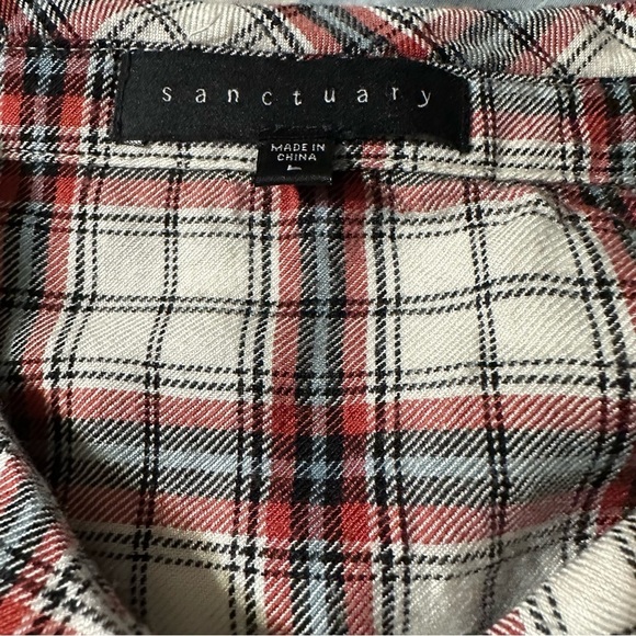Sanctuary women's large white and orange plaid button down long sleeve shirt - Picture 3 of 5